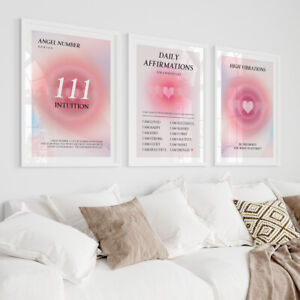 Angel Number Positive Affirmations Aura Posters Bedroom Wall Art Prints Pictures