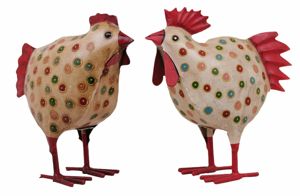 Deko-Huhn Garten-Huhn Garten-Deko Metall bemalt Preis für 2 Stück Hahn und Huhn  - Bild 1 von 1