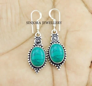 Turquoise Gemstone 925 sterling silver handmade Dangle/Drop Earrings 1.50" - Picture 1 of 4
