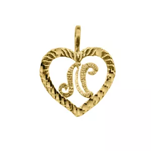 Genuine 14k Yellow Gold 0.59" Diamond-cut Initial Letter N Heart-shaped Pendant - Picture 1 of 5