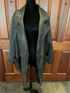 Cuir Du Monde Men Unisex Black VTG 100% Leather Long Coat Size Medium - Picture 1 of 13