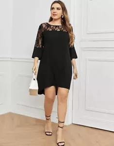 Women’s Black Mesh Shoulders Party Formal Fashion Dress Plus Size - Picture 1 of 3