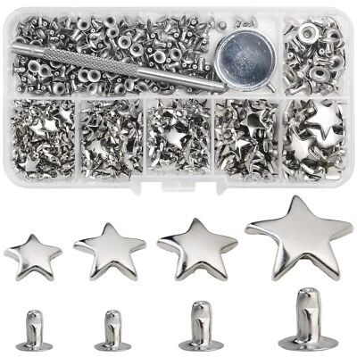 200 Sets Leather Rivets Kit Mixed Sizes Rivets for Leather Star Studs for Clo... Foto 1 de 4