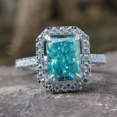 RARO Anillo Solitario Diamante Azul Corte Radiante Anillo Plata 925 Anillo Foto 1 de 4