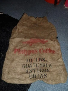 Platypus Brand burlap 15 pound coffee bean bags, red label - Picture 1 of 4