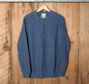Vintage 90's L.L. BEAN Blue Cotton/Wool Blend Henley Sweater Sz. M - Picture 1 of 5