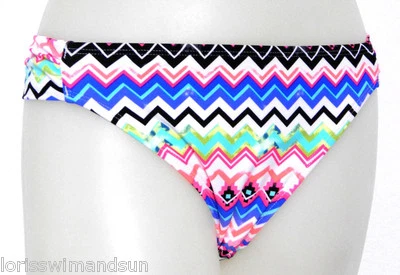 California Waves Large Black Chevron Stripe Tab Bikini Swimsuit Bottoms NWT L - Image 1 of 3