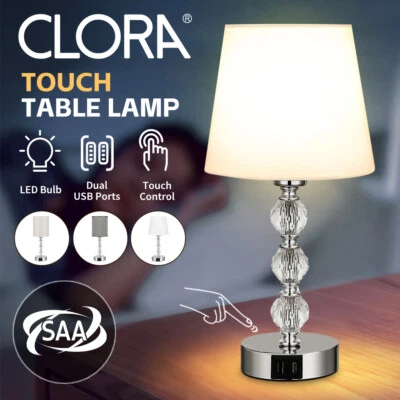 Clora Bedside Table Lamp Touch Bedroom Crystal Nightstand USB Ports Dimmable - image 1 of 4
