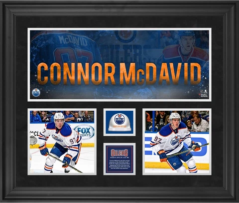 Connor McDavid Oilers Framed 20x24 Photo Collage & GU Ice From NHL Debut Cover