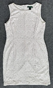 LAUREN RALPH LAUREN Sleeveless Floral Lace Overlay Dress - Women Sz 12 - Picture 1 of 10