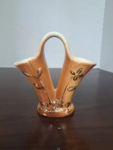 Vintage Shafer Brown Double Sided Vase With 23k Gold Design - Picture 1 of 11