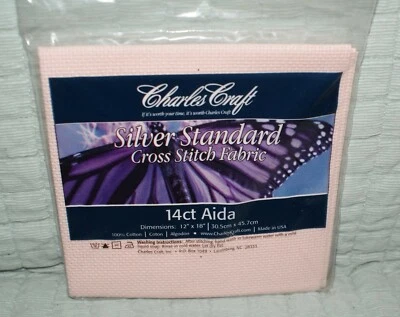 DMC Charles Craft Silver Label Aida Pink 14 Count 12 x 18 Inches NEW Fast Ship - Image 1 of 3