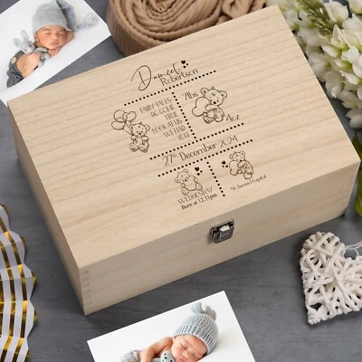 Personalised Teddy Memory Baby Keepsake Box Gift With Birth Details - Image 1 of 4