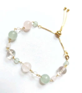 Bracciale in argento 925 dorato oro con quarzo rosa quarzo ialino e avventurina  - Picture 1 of 5