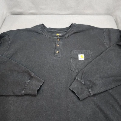 Carhartt Mens Long Sleeve Henley Pocket T Shirt Black Original Fit 4XL - Image 1 of 4