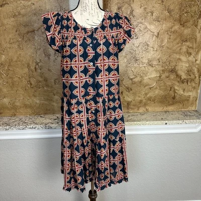 SEA New York  Leigh Print Dress Women Large Tiered Red Blue Silk Blend Boho - Image 1 of 4