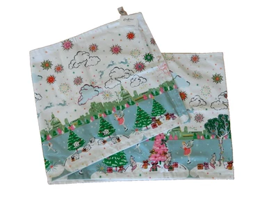 CATH KIDSTON LONDON COTTON TABLE RUNNER CHRISTMAS White Blue Green Pink Turkey - Image 1 of 4