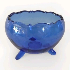 vtg Cobalt Blue Glass Tripod Footed Bowl Unmarked Vintage Décor - Picture 1 of 15