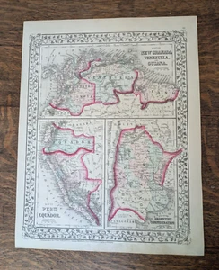 Original 1872 South American Countries Map Mitchell 15 1/4" x 12" Peru Argentina - Picture 1 of 5