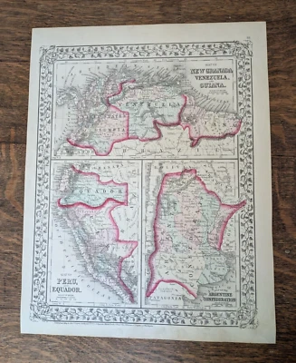 Original 1872 South American Countries Map Mitchell 15 1/4" x 12" Peru Argentina - Image 1 of 4