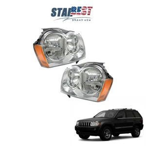 Pair For 2005-2007 Jeep Grand Cherokee Chrome Clear Headlights Halogen LH+RH Set - Picture 1 of 12