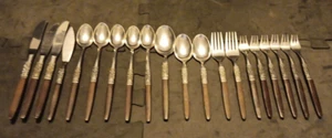 Lot Of 20 Oneida Northland Napa Valley Faux Wood Handle Mixed Flatware Piece Lot - Picture 1 of 7