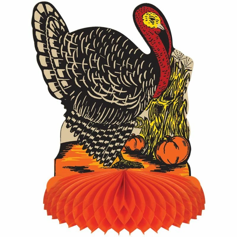 BEISTLE Vintage Fall Harvest Turkey Centerpiece 8" Paper Thanksgiving Party Decorations