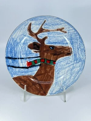 Hallmark Kids Collection Christmas  REINDEER Salad Cookie Plate 7.5" Kid Drawing - Image 1 of 4