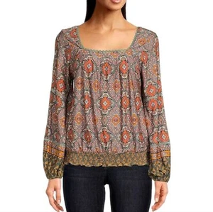 Prenda para mujer Democracy blusa manga larga con dobladillo ahumado talla 3X bohemia - Imagen 1 de 11