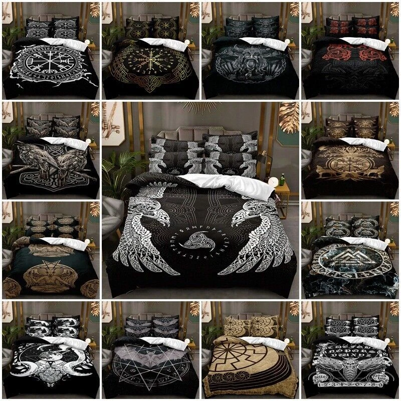 3D Viking Tattoo Bedding Set Quilt Duvet Cover Pillowcase Single Double Gift