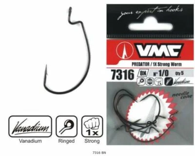 AMI OFFSET VMC 7316 BN WORM HOOK GOMMA SILICONE PESCA TEXAN FIISH HAMECON MARE - Immagine 1 di 3