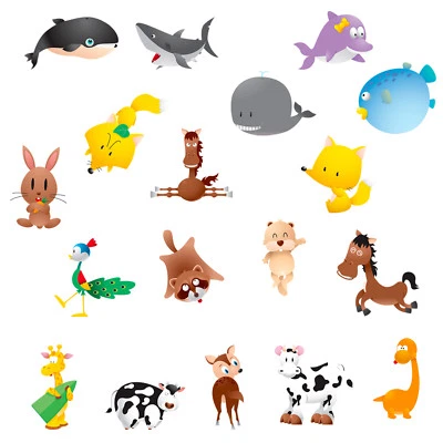 Fattoria animali pesci adesivi murali animals cartoon wal sticker cropped 18 PZ. - Immagine 1 di 3