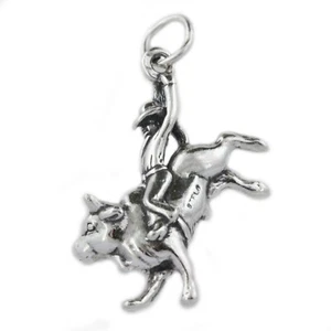 Bull Rider Cowboy Rodeo 3D 925 Solid Sterling Silver Charm Pendant MADE IN USA - Picture 1 of 6