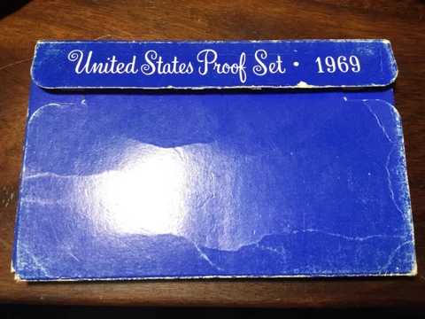 1969 S  U.S. Mint Proof Set  5 Coins with Kennedy SILVER Half Dollar Cover