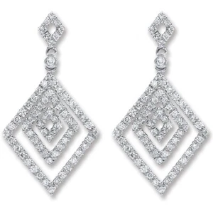 18ct White Gold 0.50ct Kite Shape Diamond Drop Earrings Hallmarked British Made - Picture 1 of 4