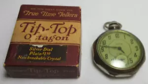 VINTAGE NEW HAVEN TIP TOP OCTAGON POCKET WATCH WITH BOX WATCHMAKER NOT WORKING - Picture 1 of 10