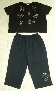 Bon Worth Vintage Top & Hose Outfit Set Schwarz & Besticktes Oberteil XL Haustier & Hose L - Bild 1 von 11