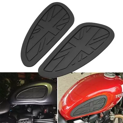 Tank Knee Pads Union Jack For Triumph Thruxton Bonneville Scrambler T120 Black  - Image 1 of 4
