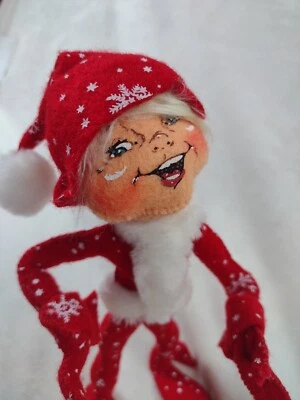 Annalee Christmas Elf Red Snowflake Hat White Snowflakes Poseable Blond Hair 8" - Image 1 of 4