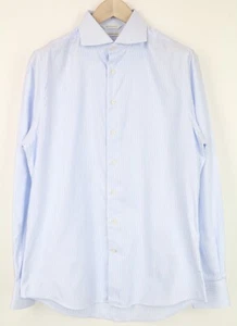 Suitsupply Uomo Camicia 41/16 Blu a Strisce Extra Slim Formale Try A Puro Cotone - Foto 1 di 8
