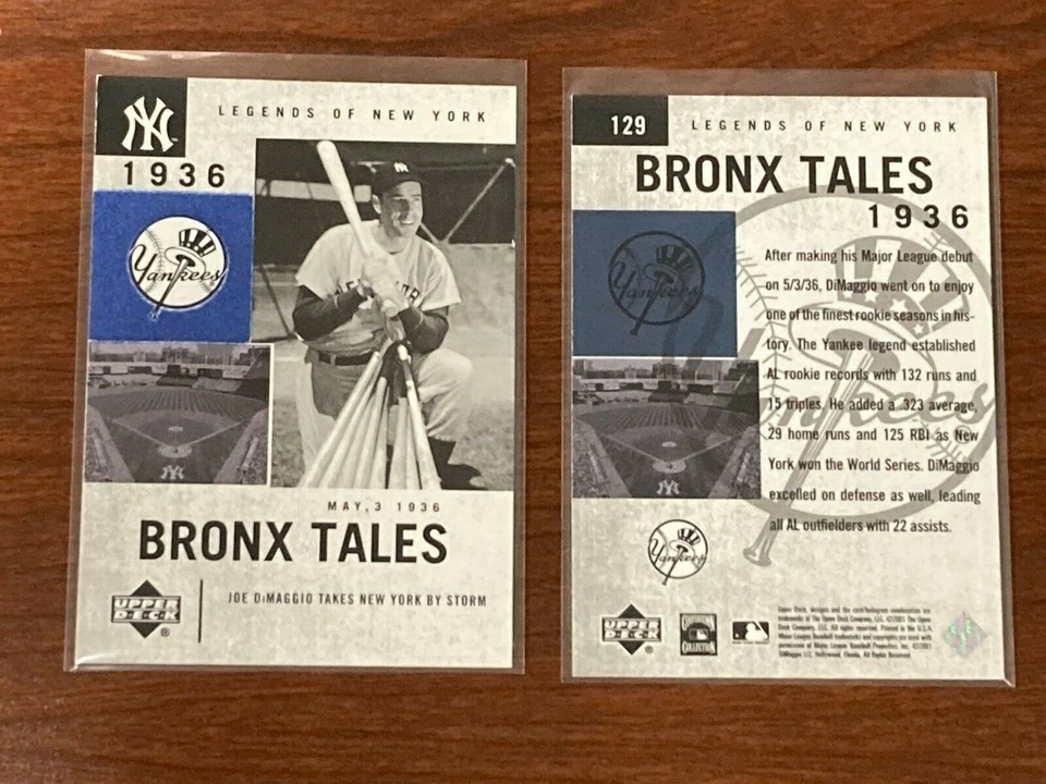 JOE DIMAGGIO 2001 UPPER DECK LEGENDS OF NEW YORK BRONX TALES 1936 CARD #129 - Image 1 of 1