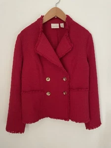 Chico’s Blazer Jacket Women’s Size 1 Double Breasted Cotton Fringes - Picture 1 of 9