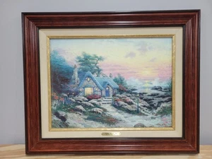 Thomas Kinkade 21" óleo sobre lienzo de fibra/con certificado de autenticidad #Cottage by The Sea - Imagen 1 de 11