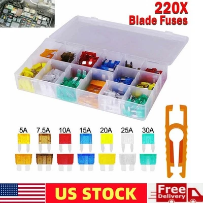 Kit surtido de fusibles para automóvil 220 piezas fusibles de hoja automotriz aptos para automóvil/autocaravana/camión/barco Foto 1 de 4