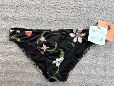 Parte inferior de bikini Shade & Shore para mujer XS 0/2 negra floral tiro bajo cobertura media Foto 1 de 4
