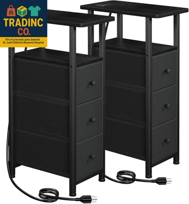 Narrow End Tables Living Room Set of 2 with Charging Station, Skinny Side Table  - Image 1 of 4