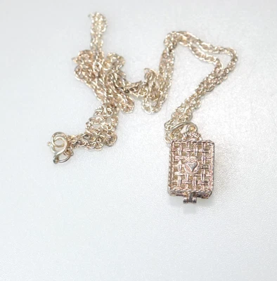 Collar colgante medallón cesta encanto gato gatito plata esterlina de colección PG21 Foto 1 de 4