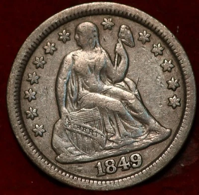 Moneda de diez centavos de plata libertad sentada Philadelphia Mint 1849 Foto 1 de 2