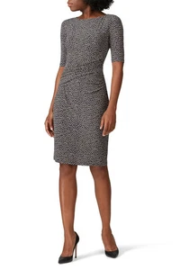 Lauren Ralph Lauren kurzärmliges Etui-Kleid gerafft marineblau Blätter UVP 109 $ Größe 0 - Bild 1 von 5