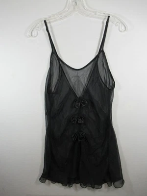 Vestido camisero transparente vintage años 80 90 Fredericks of Hollywood con lazos grande negro Foto 1 de 4
